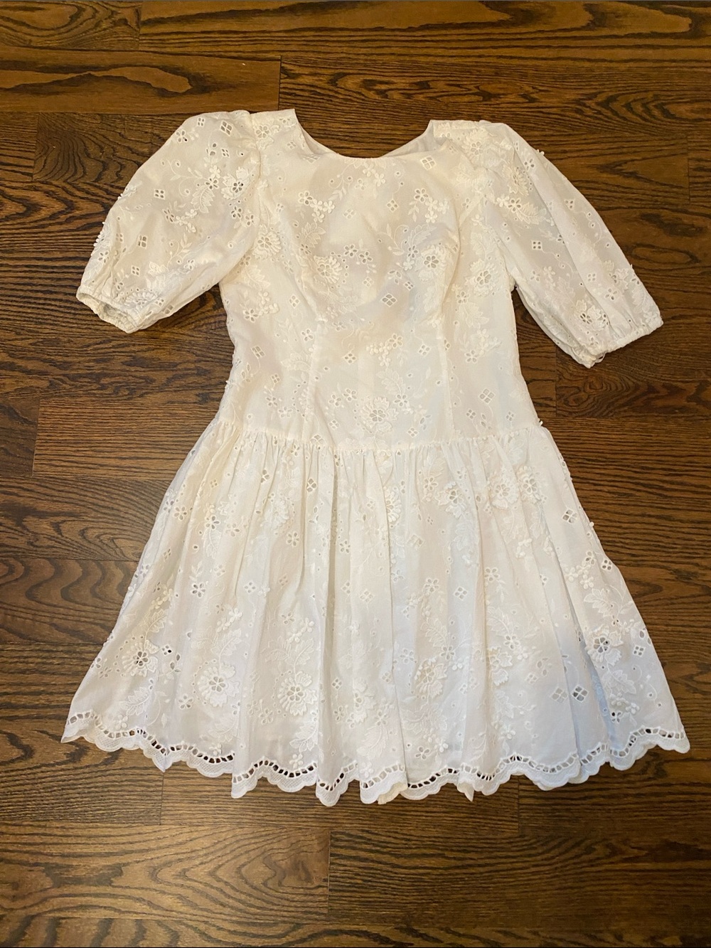 Marchesa White Eyelet Mini Dress with Puff Sleeves